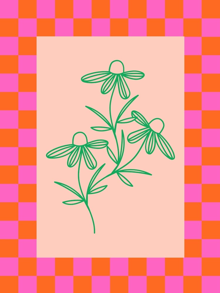 Modern Checkered Flower Poster Pink & Green 13
