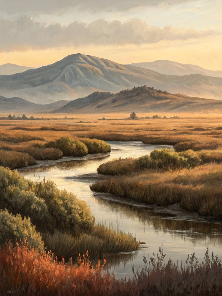 Oil Painting Style Marshland Landscape