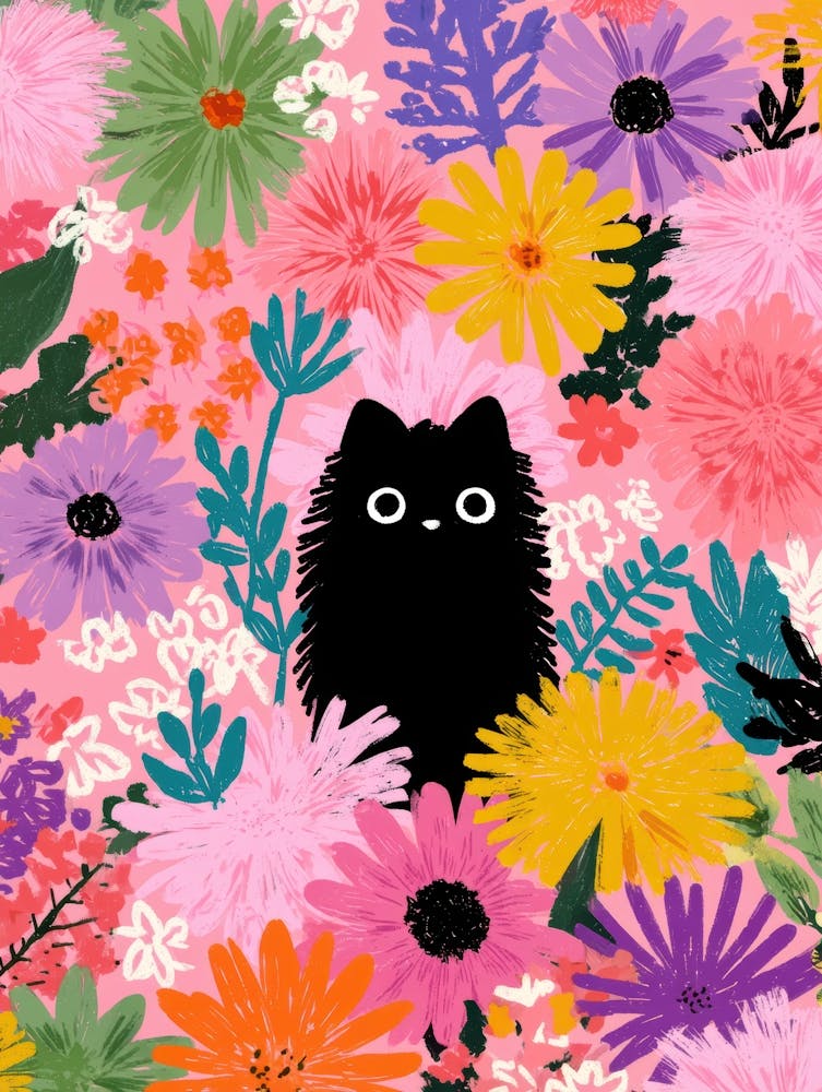 Black Cat In Flowers 19