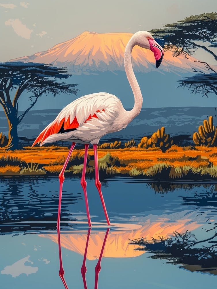 Greater Flamingo East Africa Kenya Tropical Illustration 4