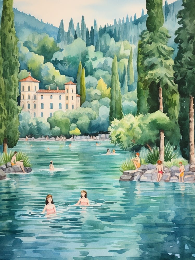 Swimming In Lake Como Italy 2 Watercolour