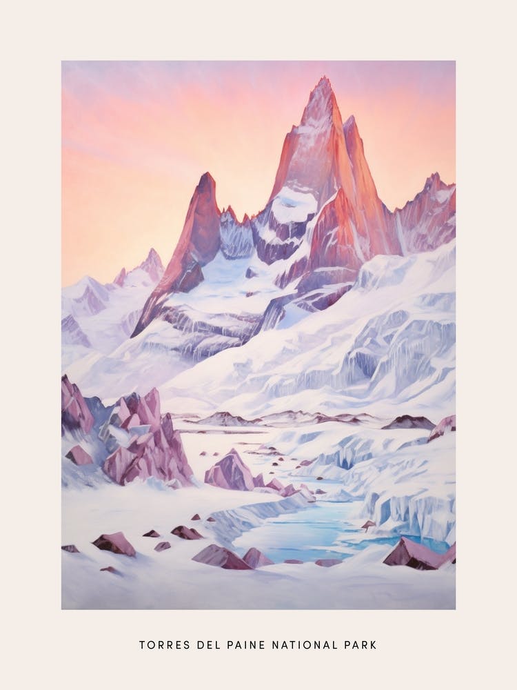 Dreamy Winter National Park Poster  Torres Del Paine National Park Argentina 1