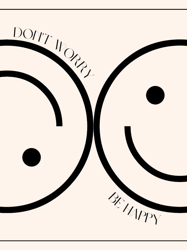 Don't Worry Be Happy Smiley Face Retro Quote 