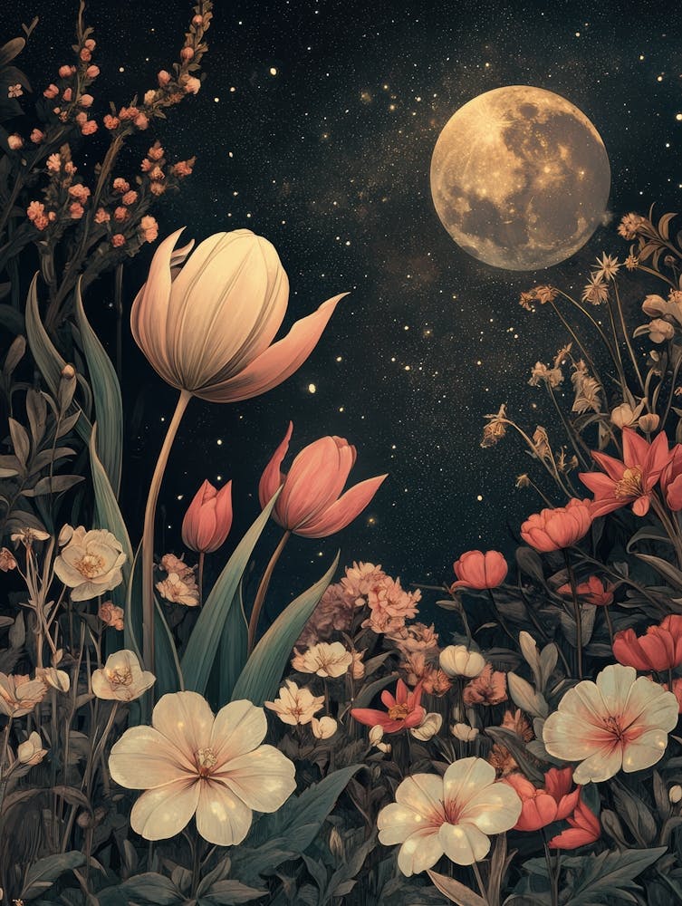 Moon And Flowers
