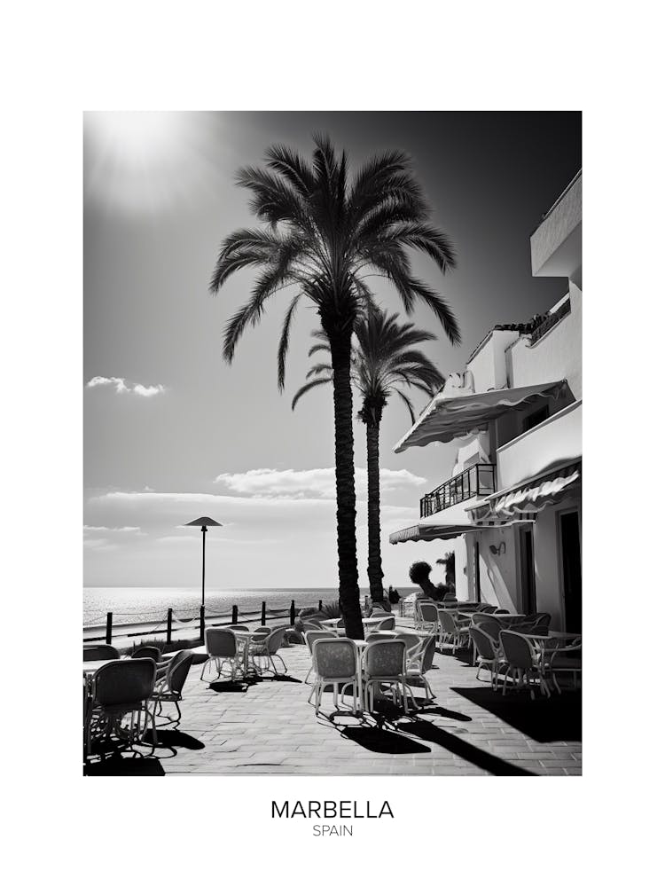 Poster Of Marbella, Spain, Black And White Analogue Photography 2