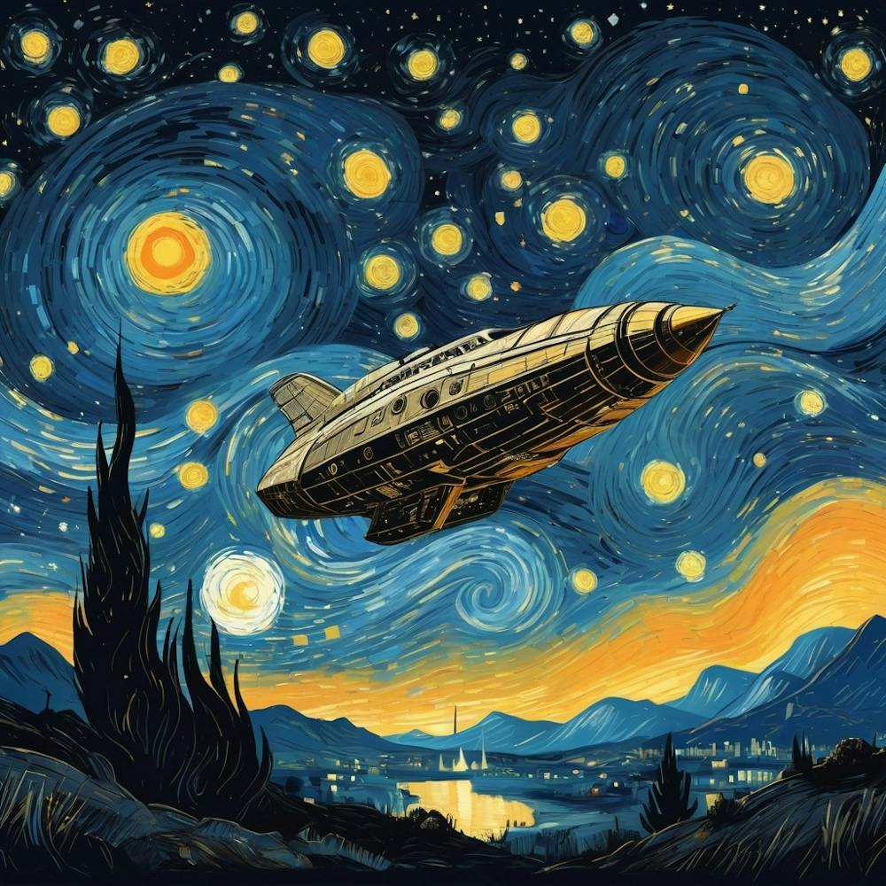 Starship At Starry Night Van Gogh Painting Pop Culture (1)