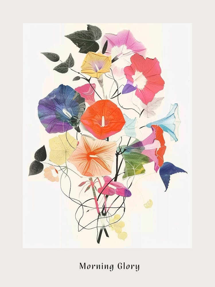 Morning Glory 3 Collage Flower Bouquet Poster