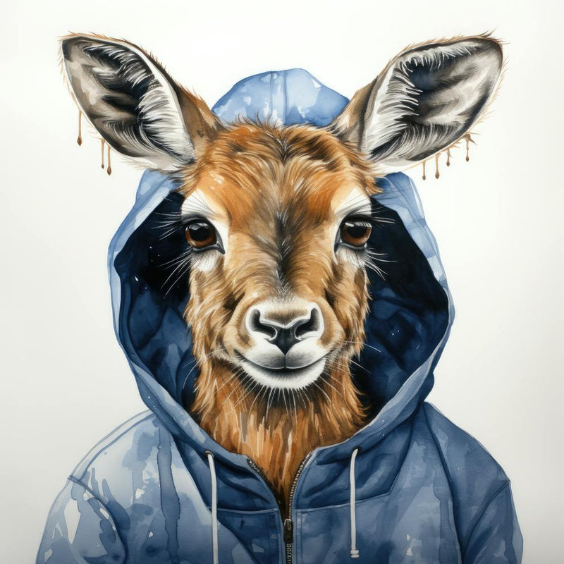 Watercolour Cartoon Waterbuck In A Hoodie 3