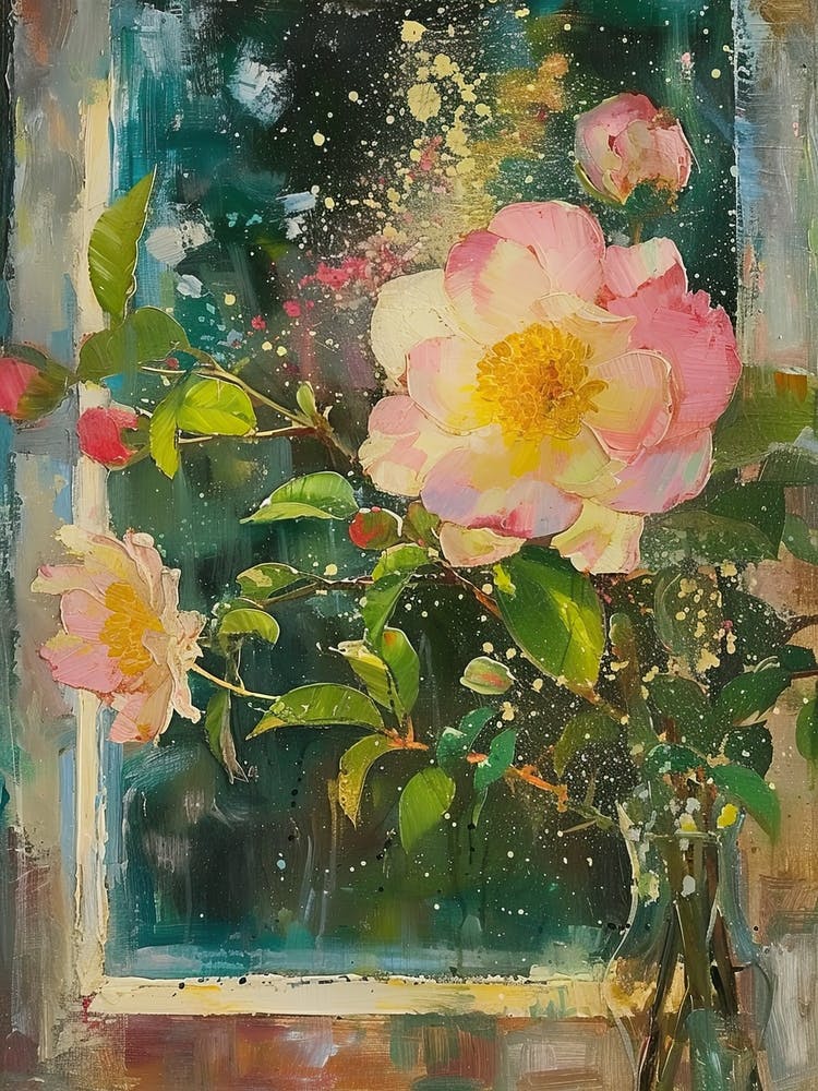 Camellia Flowers On A Cottage Window 4