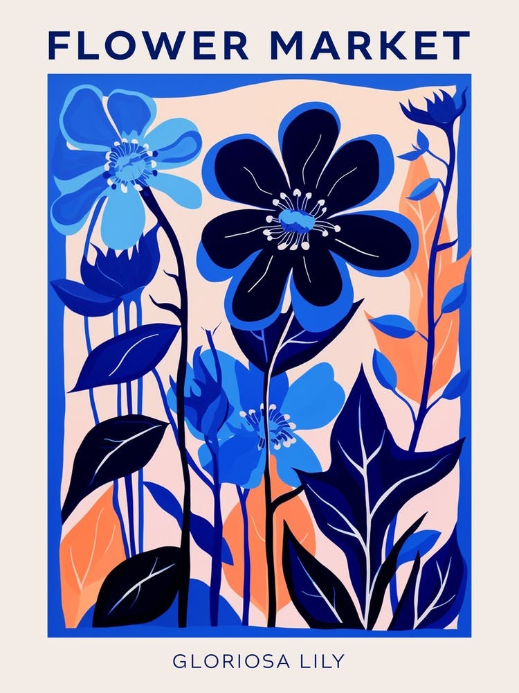 Blue Flower Market Poster Gloriosa Lily 1