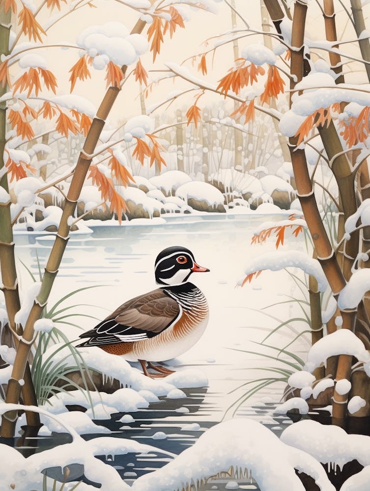 Winter Bird Painting Wood Duck 1