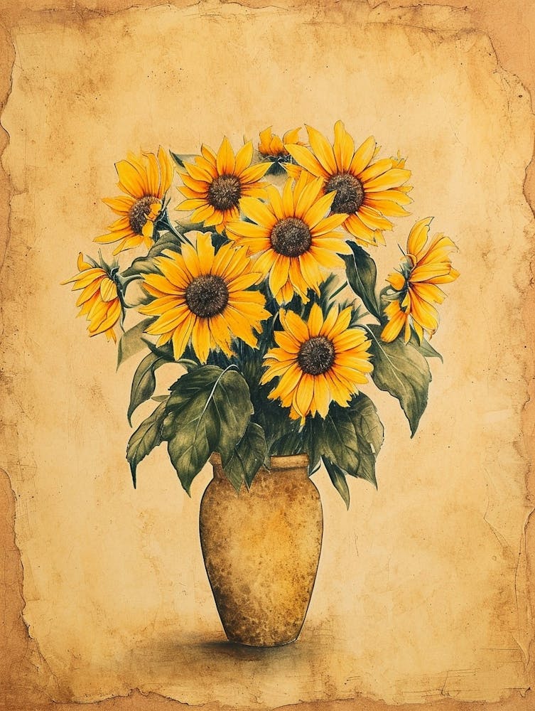 Sunflower Sepia Watercolour Illustration