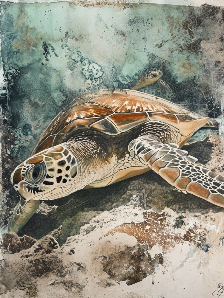 Close Up Sea Turtle On The Ocen Floor