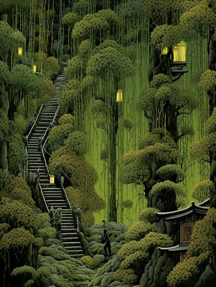 Bamboo Forest Japanese Illustration 1