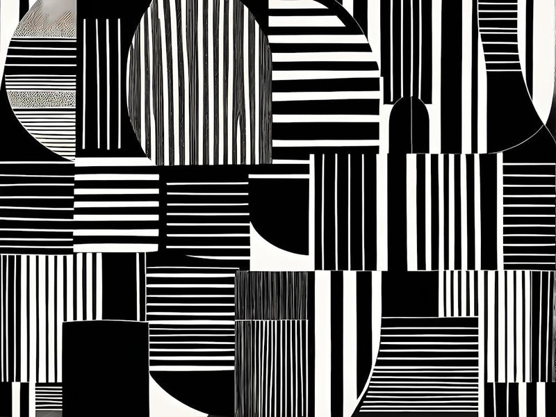 Retro Inspired Linocut Abstract Shapes Black And White Colors art, 195