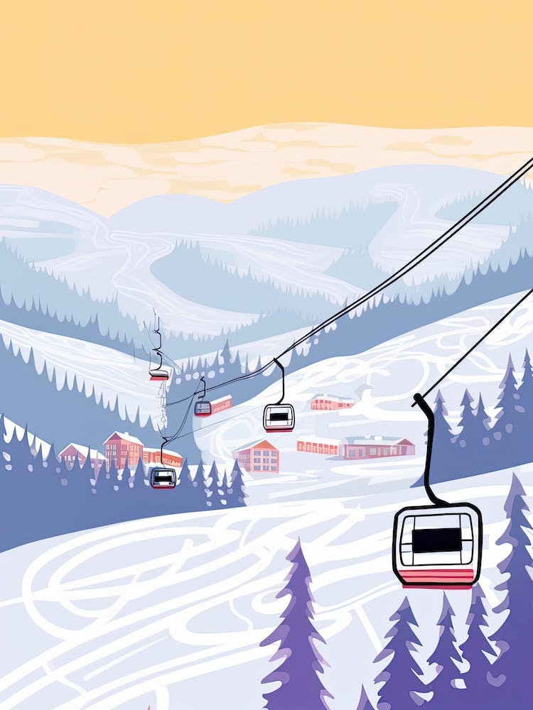 Sun Peaks Resort   British Columbia, Canada, Ski Resort Pastel Colours Illustration 0