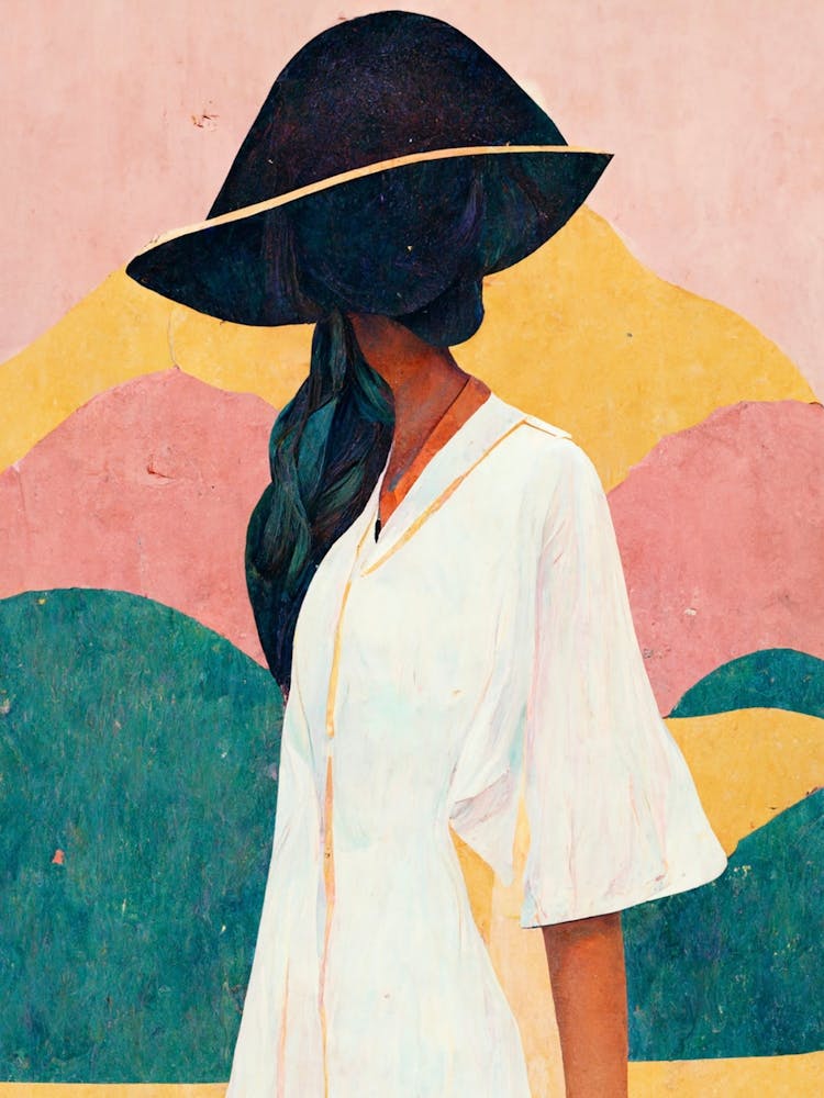 Girl Standing In A Village With A Hat