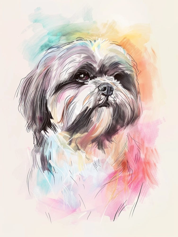 Shih Tzu Dog Pastel Line Painting 1