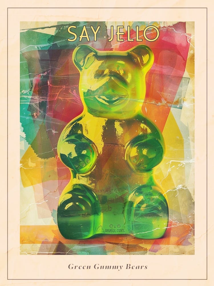 Green Gummy Bears Retro Collage 1 Poster