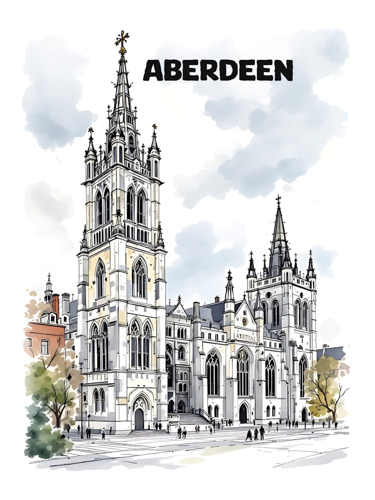 Aberdeen Watercolor Vintage Travel V 01