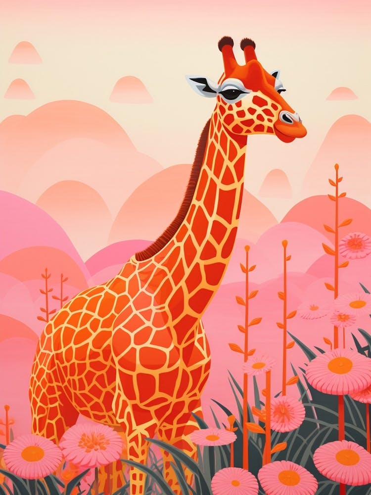 Pink Giraffe & Plants 1