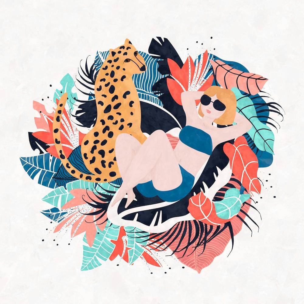 Yellow Hair Tropical Girl With Cheetah
