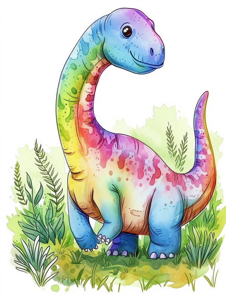 Dinosaure Camarasaurus - Aquarelle arc-en-ciel 1