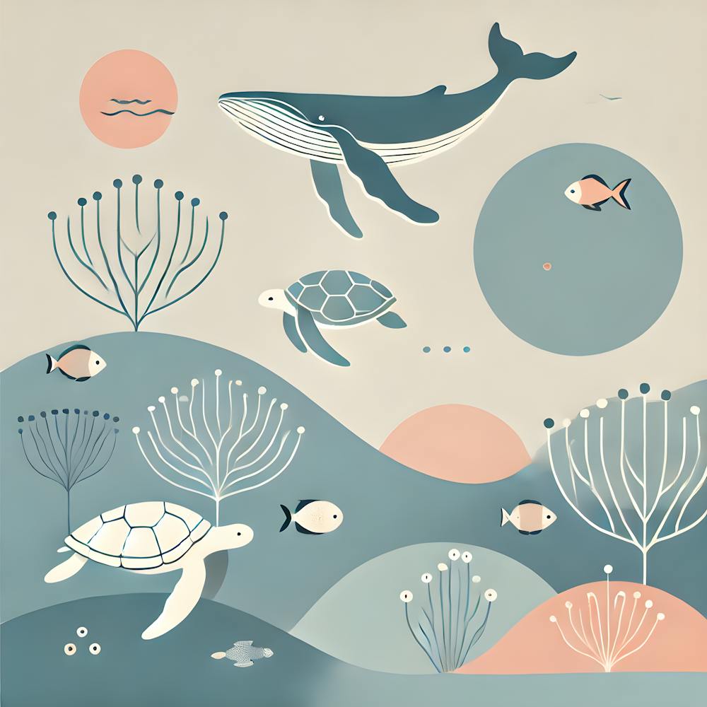 Minimalist Ocean Art – Modern Underwater Animal Print For Kids Room