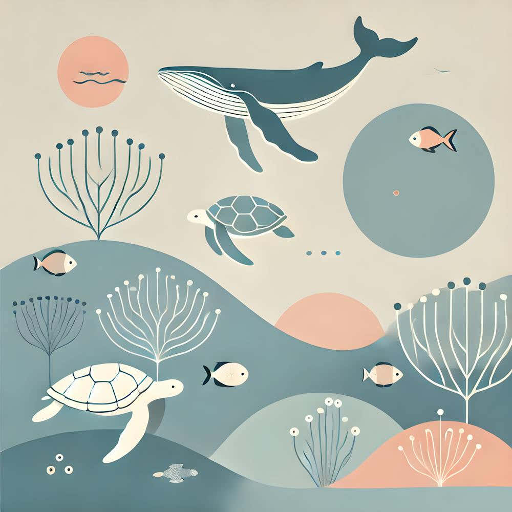 Minimalist Ocean Art – Modern Underwater Animal Print For Kids Room