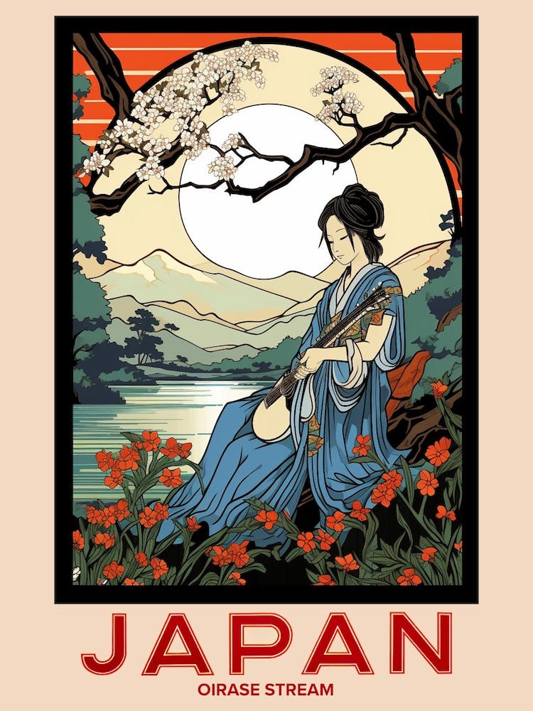 Oirase Stream, Visit Japan Vintage Travel Art 4