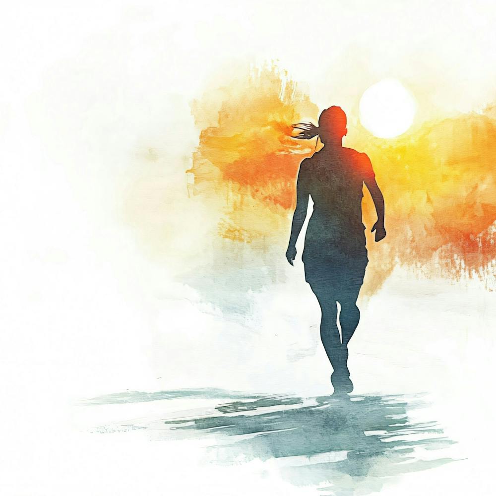 Woman Running At Sunset