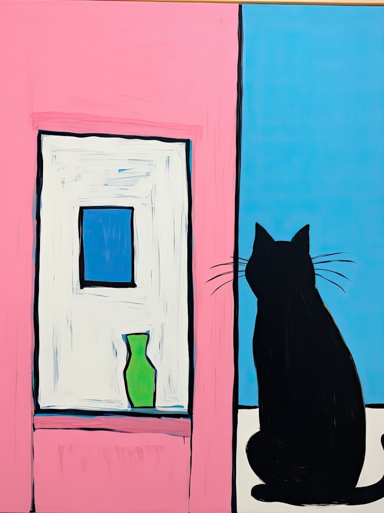 Black Cat Looking At A Piece Of Art