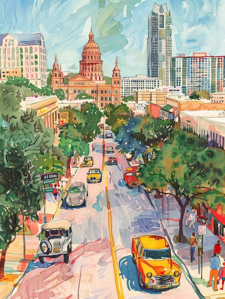 Storybook Illustration South Congress Avenue Austin Texas 3