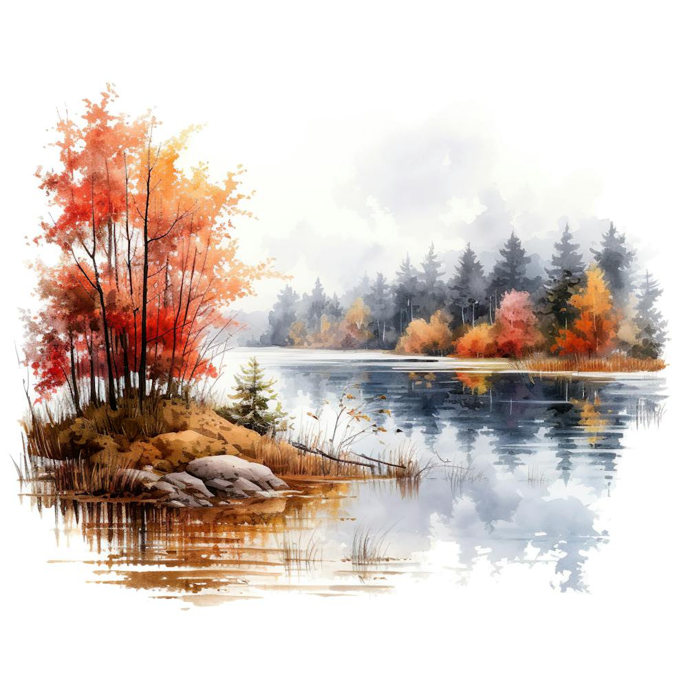Autumn Trees By The Lake