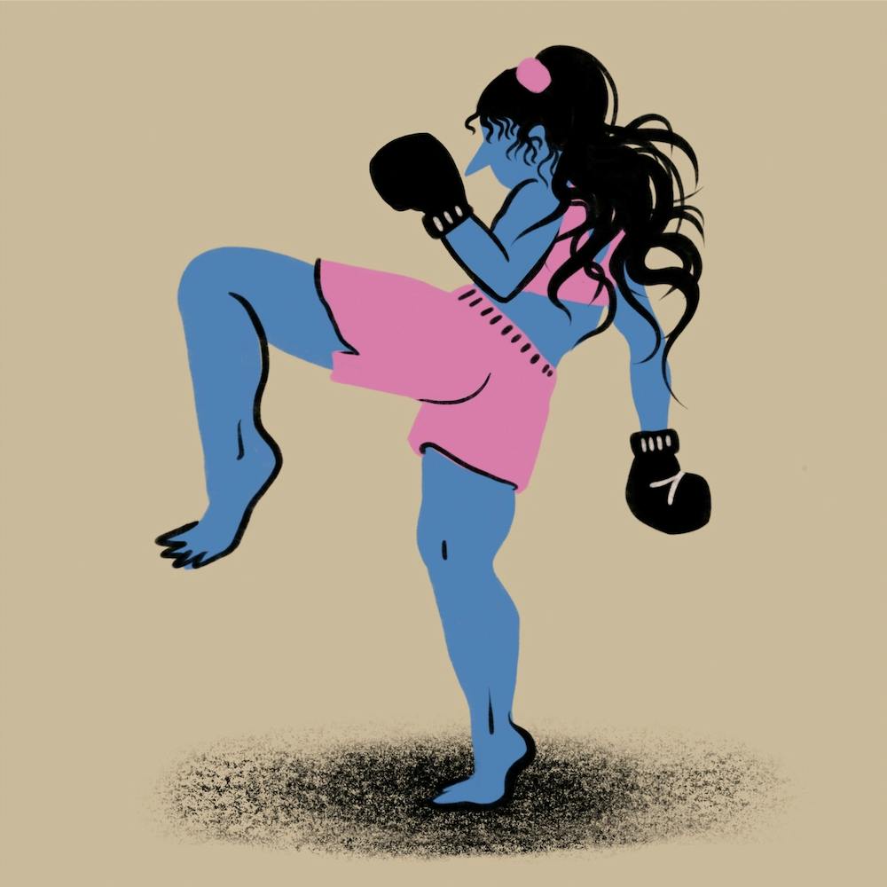 Kickboxing Girl In Blue And Pink Square