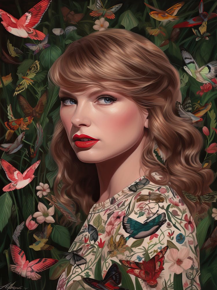 Floral Handpainted Portrait Of Taylor Swift