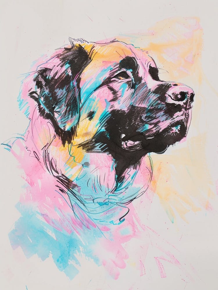 Pastel Leonberger Dog Pastel Line Illustration  1