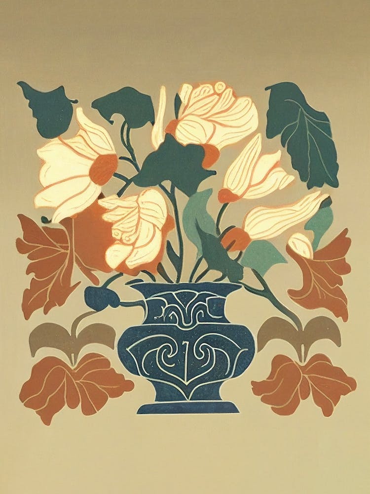 Vase With Flowers Woodcut