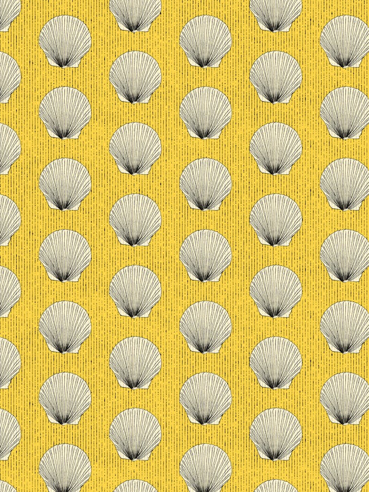 Shells Pattern On Yellow Fabric
