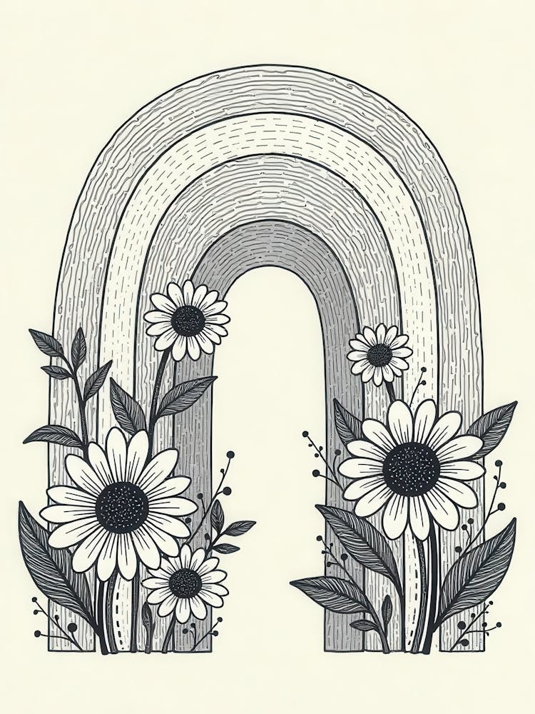 Rainbow And Flowers