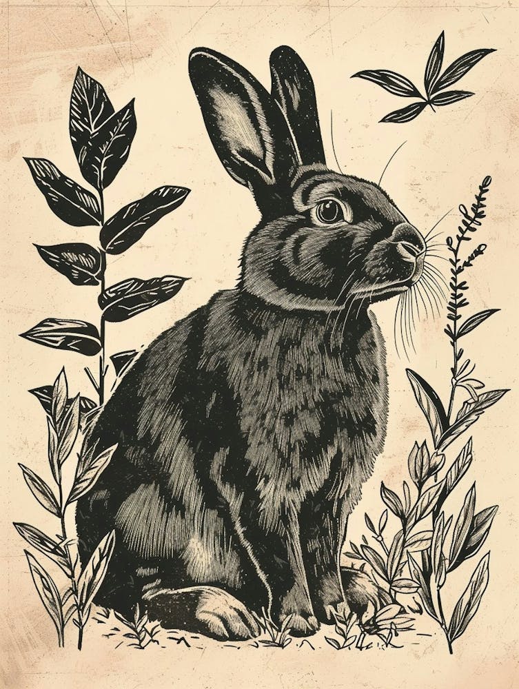 Illustration de Lapin Florida White en Gravure sur Bois 8