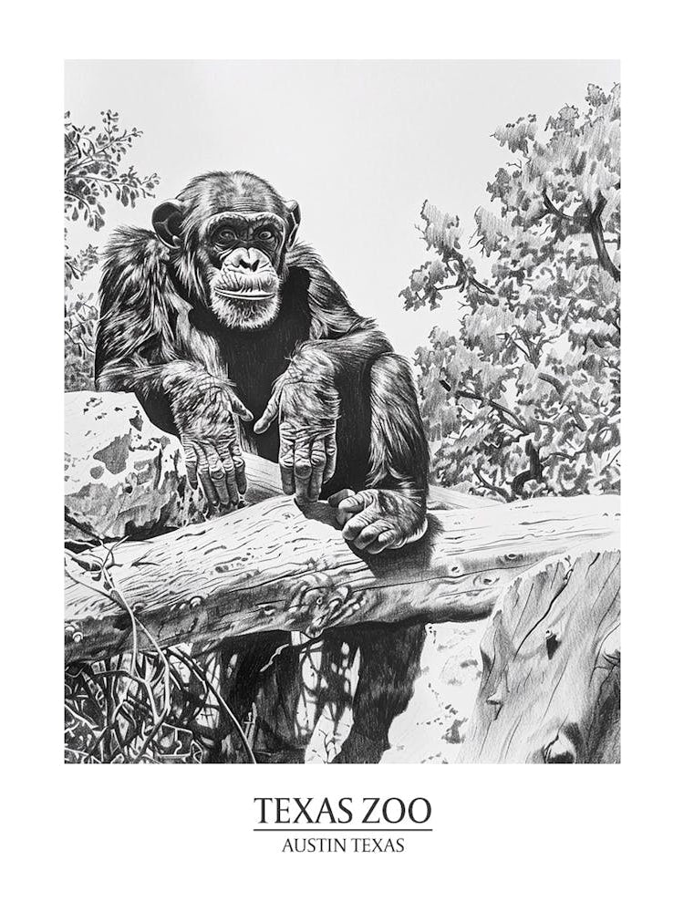 Zoo Austin Texas Black And White Drawing 3 Poster