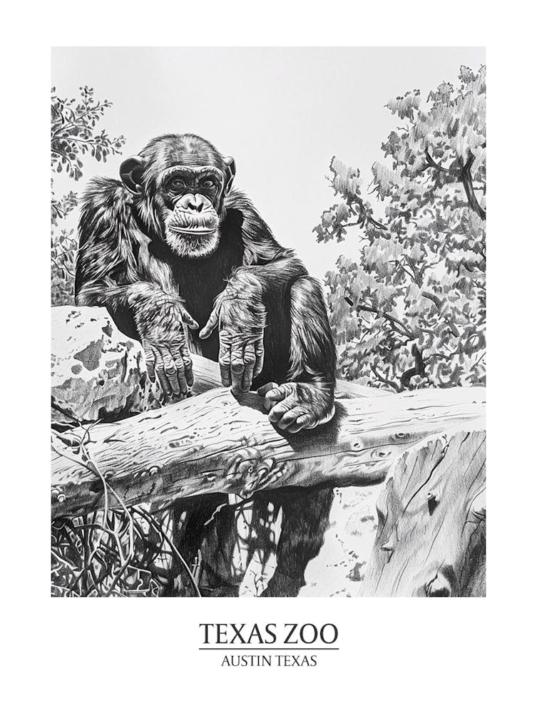 Zoo Austin Texas Black And White Drawing 3 Poster