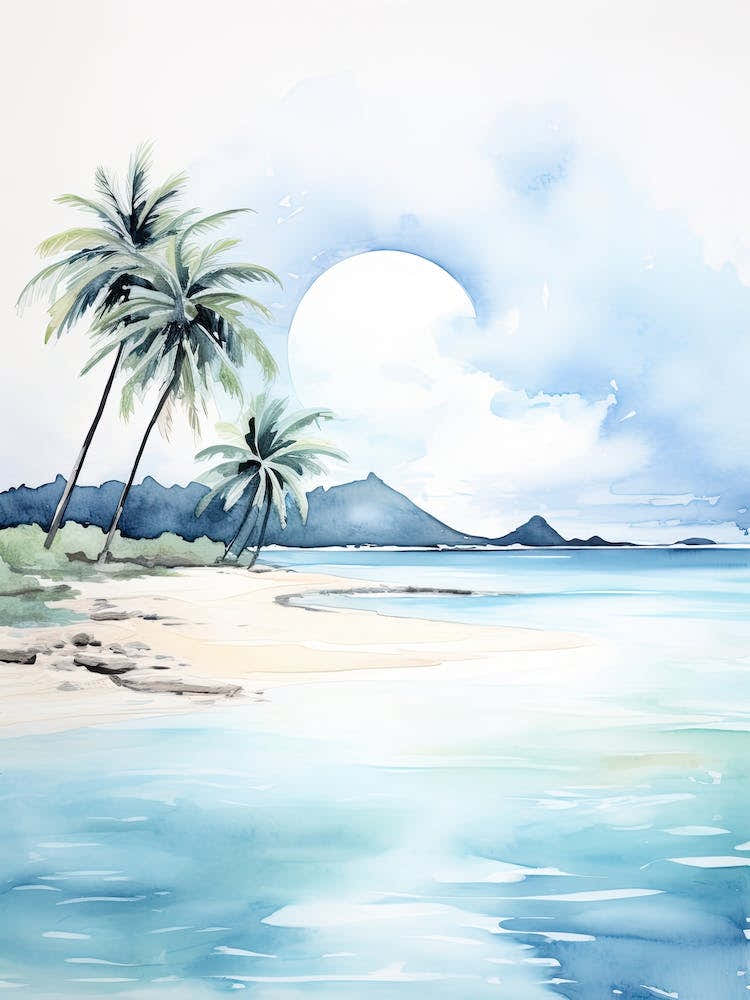 Watercolour Of Lanikai Beach   Oahu Hawaii Usa 2
