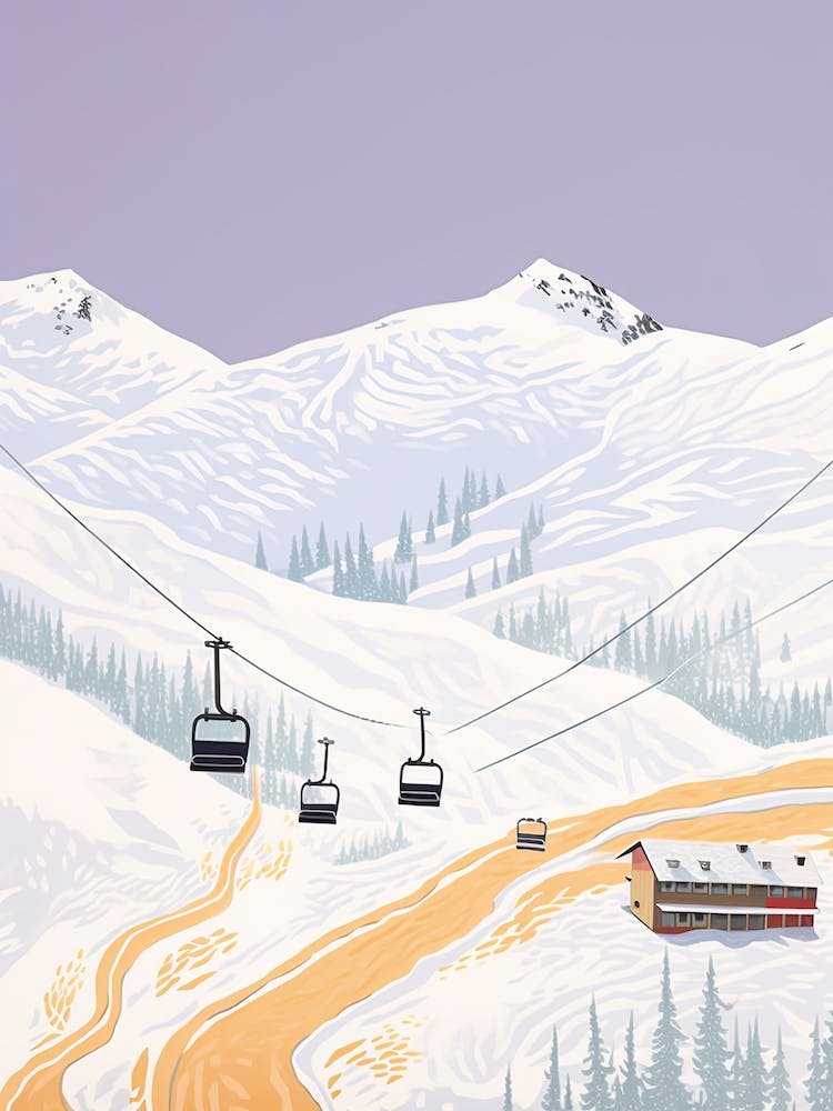 Verbier   Switzerland, Ski Resort Pastel Colours Illustration 2