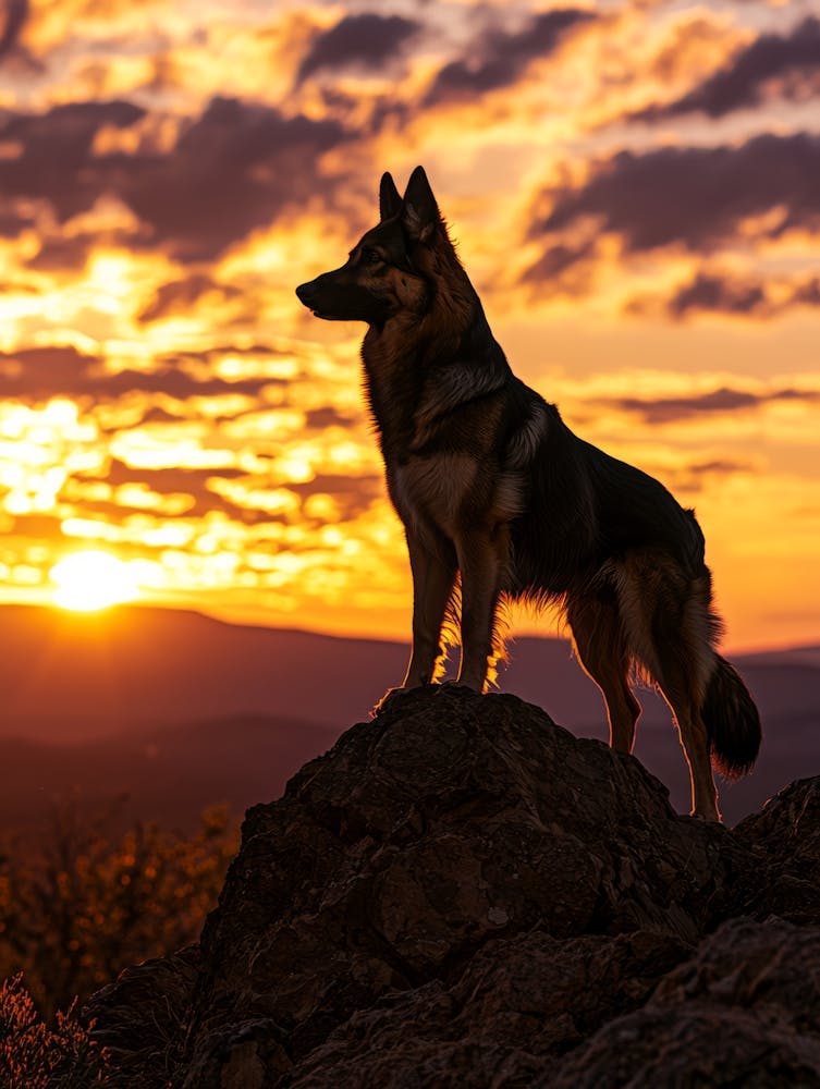 Sonnenuntergang Deutscher Schäferhund. Generiert KI. 2