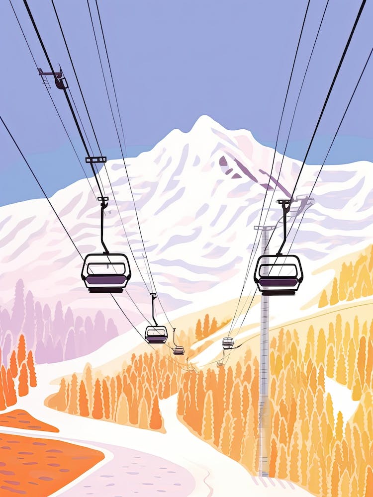 Jackson Hole Mountain Resort   Wyoming, Usa, Ski Resort Pastel Colours Illustration 2