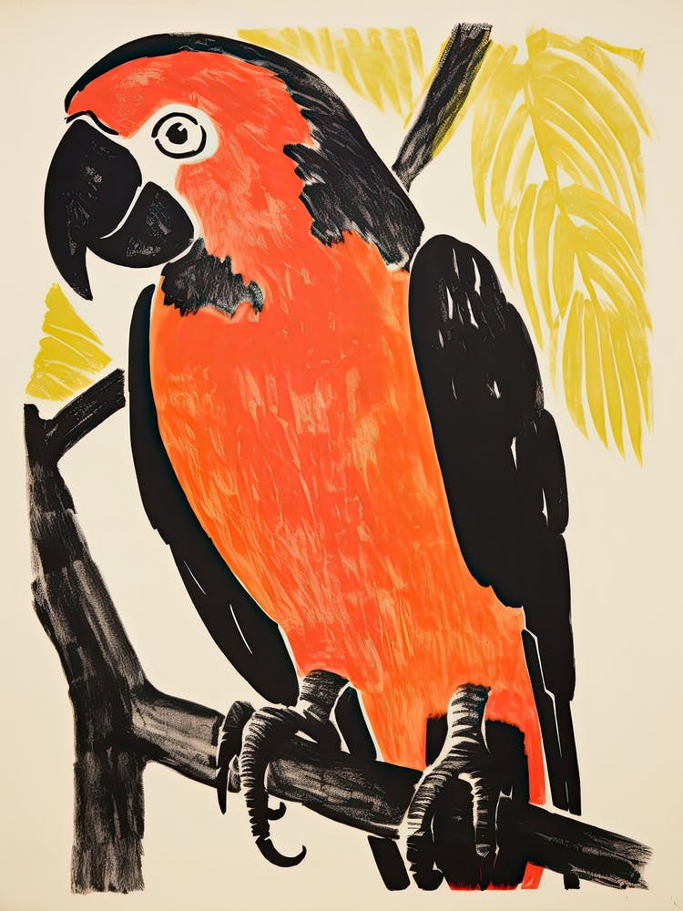 Parrot, Woodblock Animal  Drawing 1
