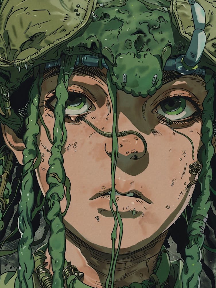 The Princess Of Mondonoke ist ein klassischer Fantasy Anime, im Stil ikonischer Albumcover, schlichter Charaktere, Junglecore, dynamischer Actionsequenzen, koloriert, markanter Nasen, charaktervoller Federzeichnung