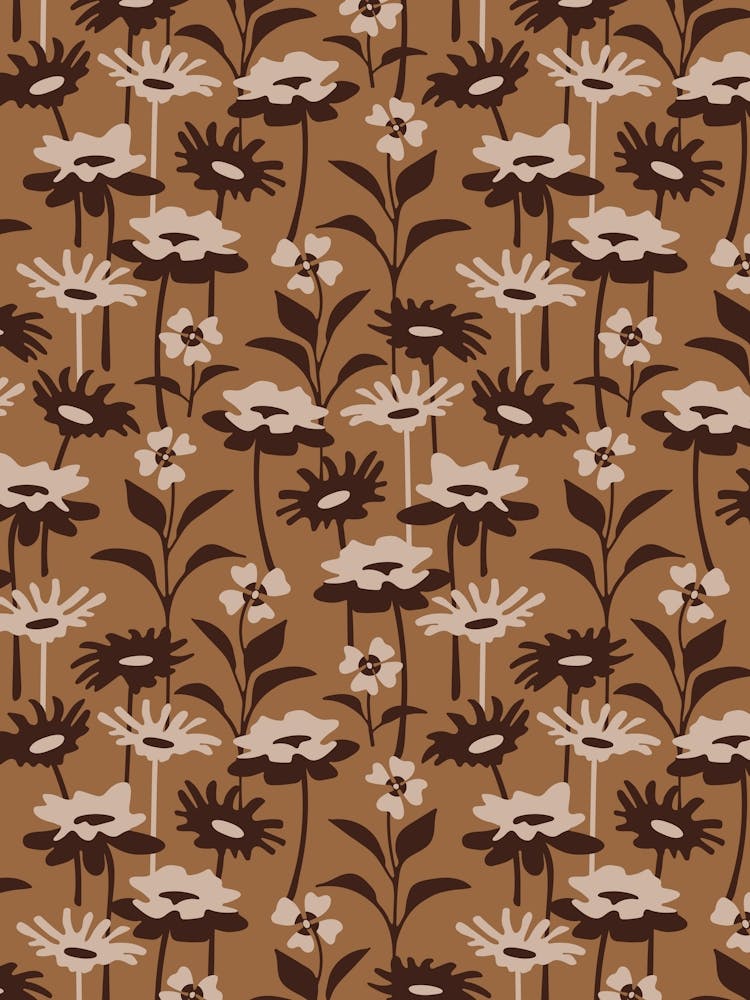 GARDEN MEADOW Floral Botanical Flowers Wildflowers in Brown Neutral Earth Tones